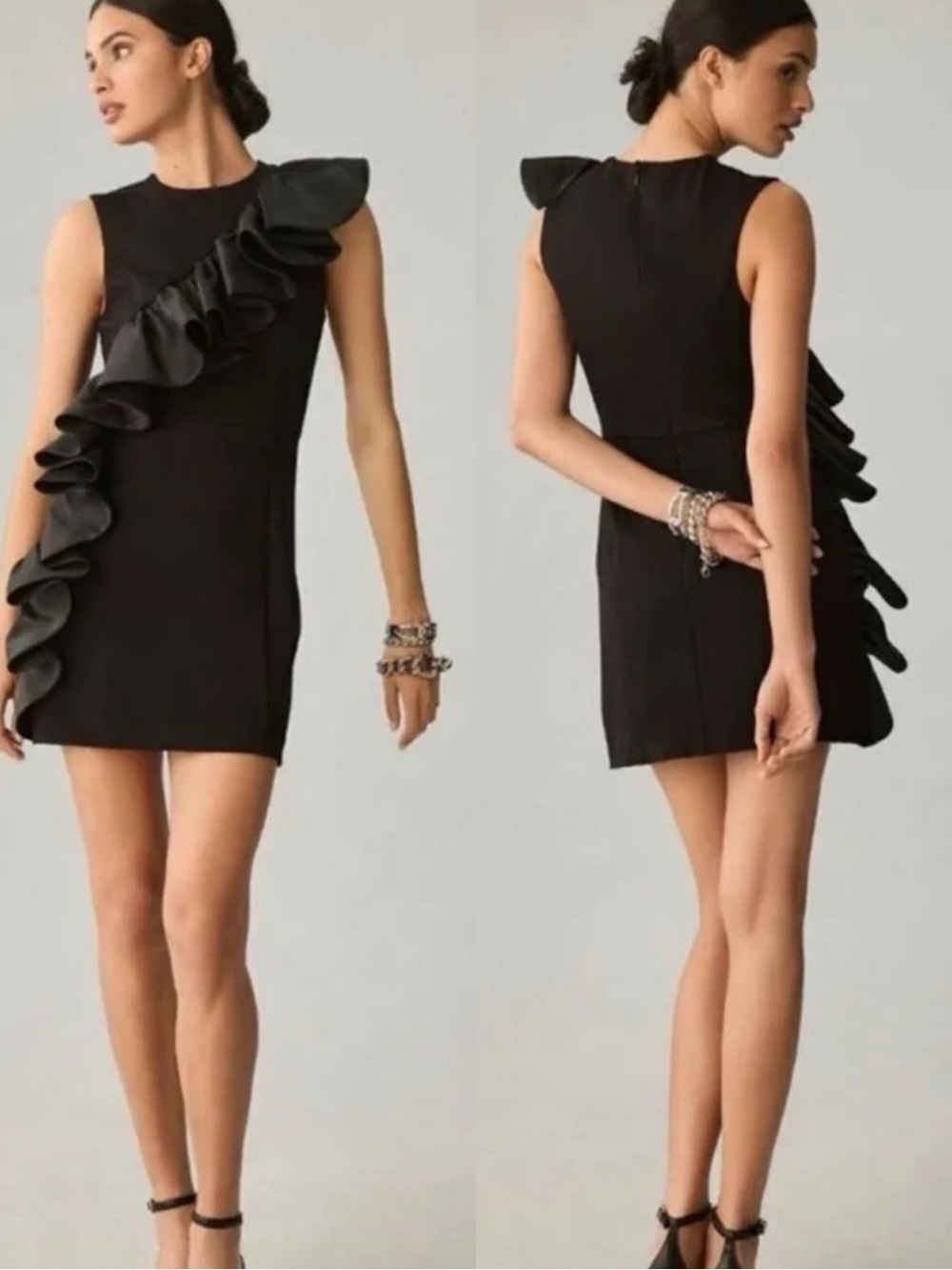 ANTHROPOLOGIE Hutch Ruffle Sheath Black Sleeveless Mini Dress